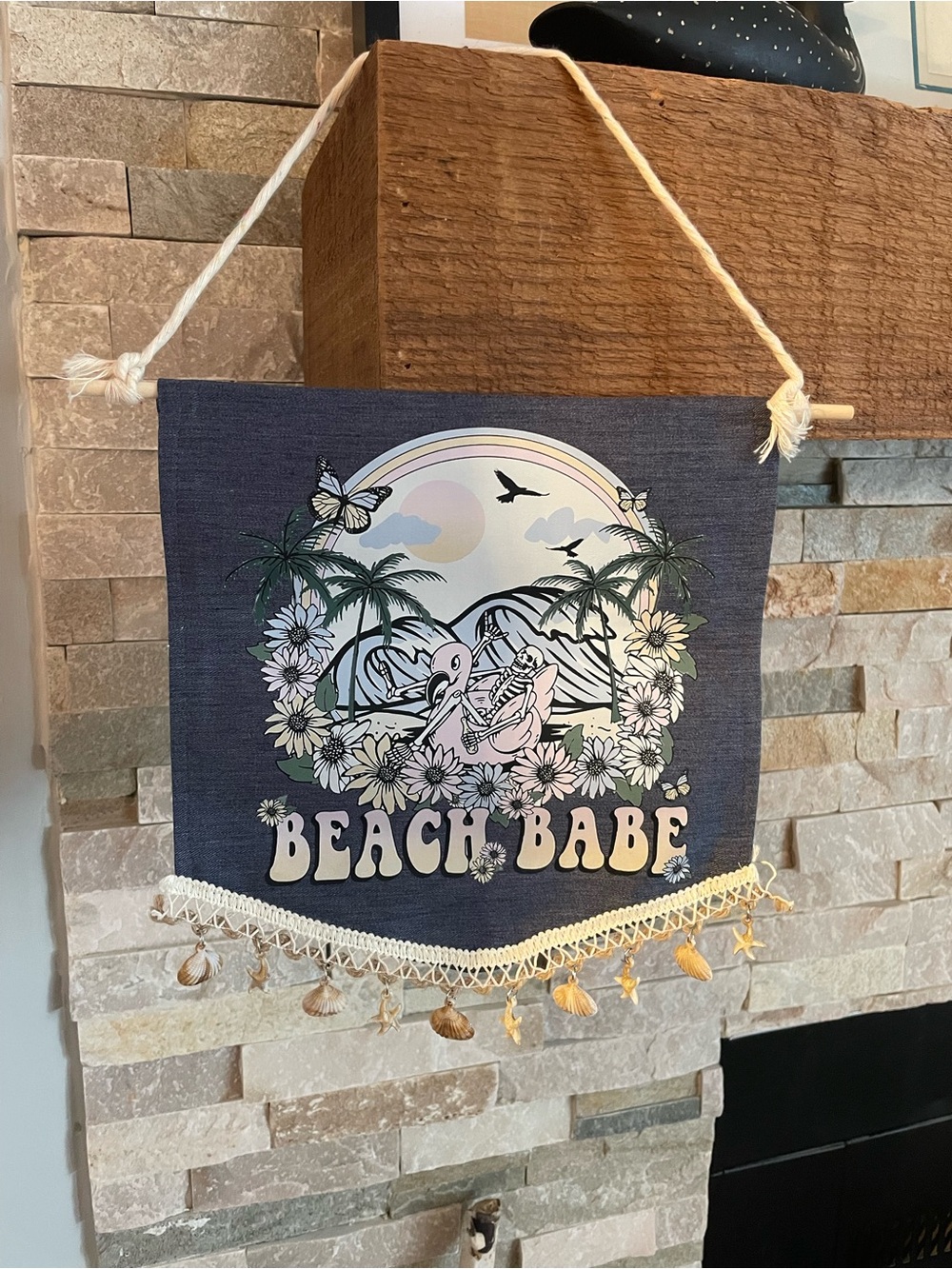 Beach Babe Hanging Wall Banner - Navy Floral Graphic